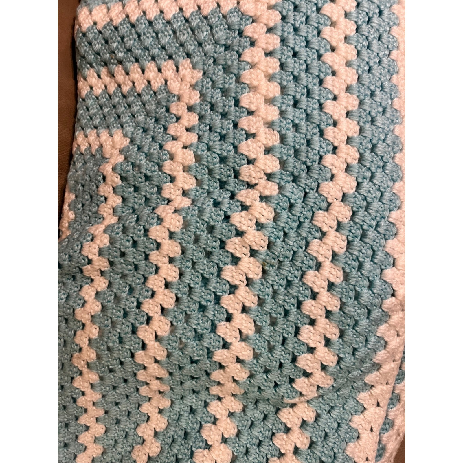 Handmade Crochet Afghan Blanket 80x77 Blue White Granny Square Throw Cozy Decors