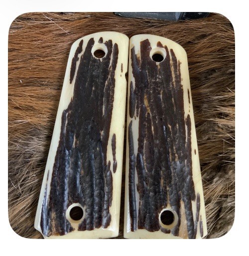 1911 grips, Camel Bone, full size 1911, Stag antler Jigged  finish (S15)