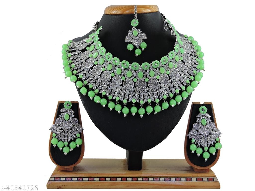 Indian SilverFN Light Green Kundan Choker Necklace Wedding Party Jewelry Set A71