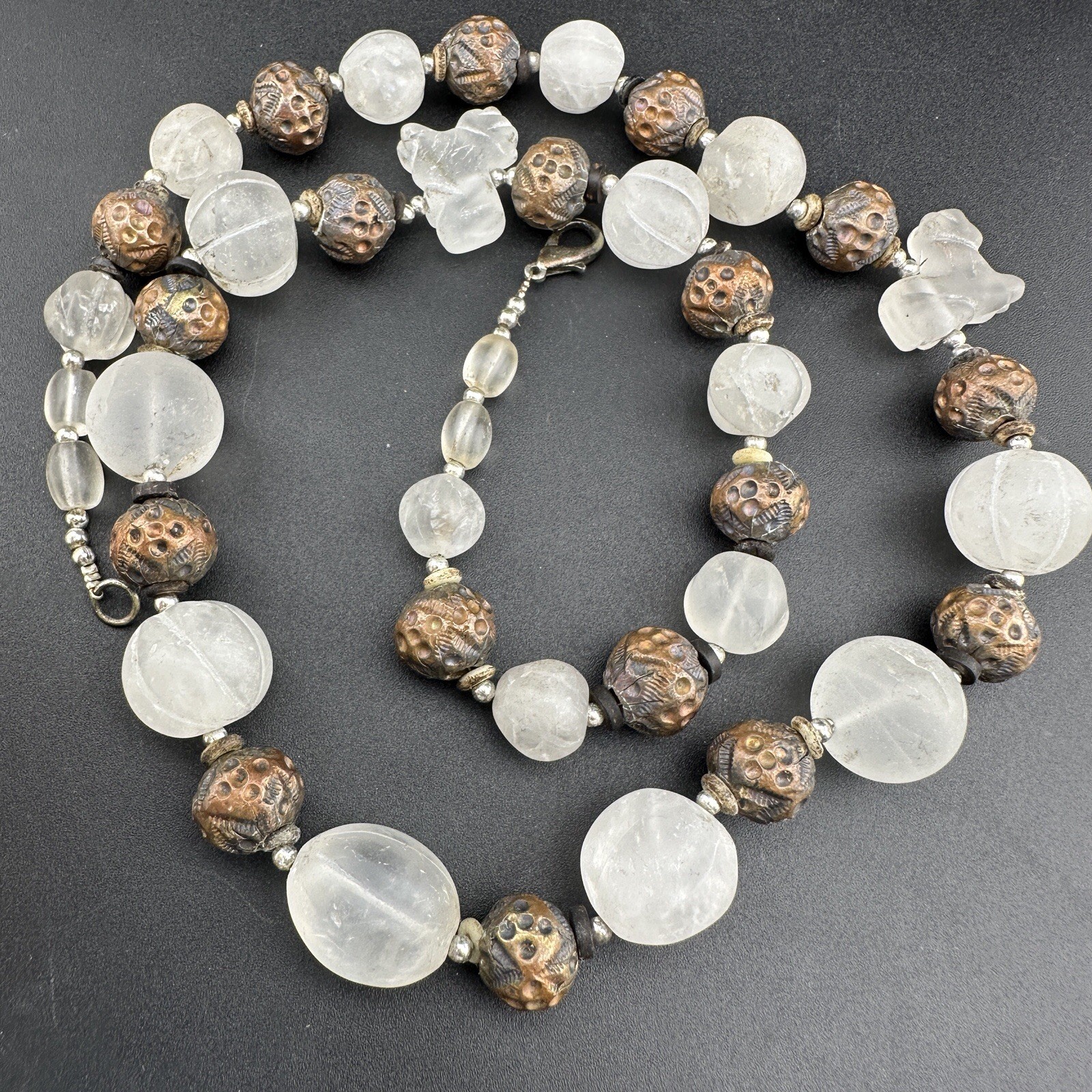 Himalayan Regions Old Crystals ￼Beads With Brass Gold Plated Be ￼Necklace Rare