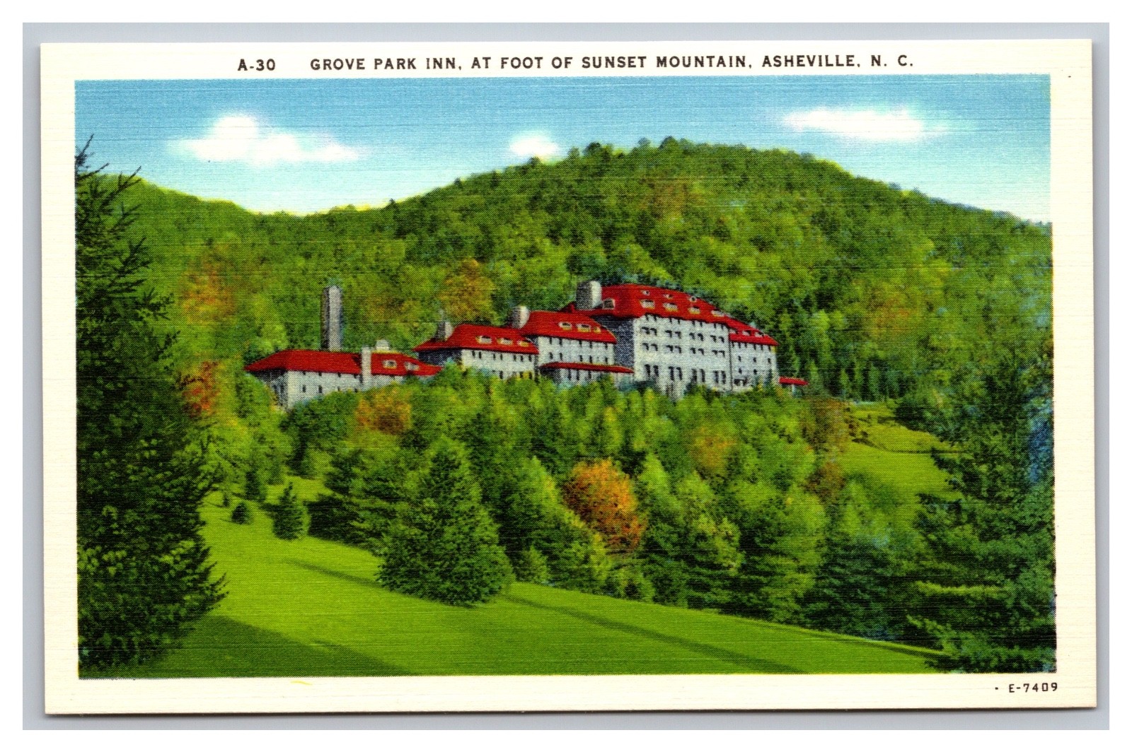 Asheville NC Grove Park Inn Omni Sunset Mountain Unposted Linen Postcard