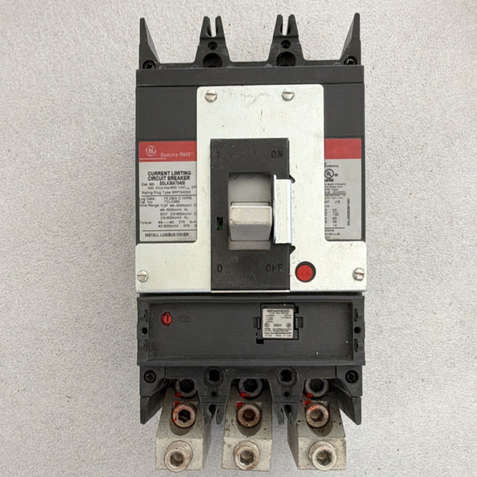 GE Spectra RMS SGLA36AT0400 Circuit Breaker 400A 600V 3-P Current Limiting