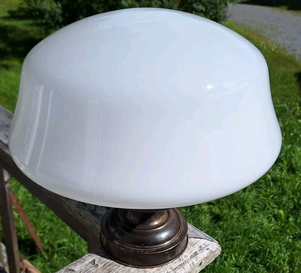 Antique Milk Glass Ceiling Mount Light W Base Fixture Schoolhouse Globe Church
