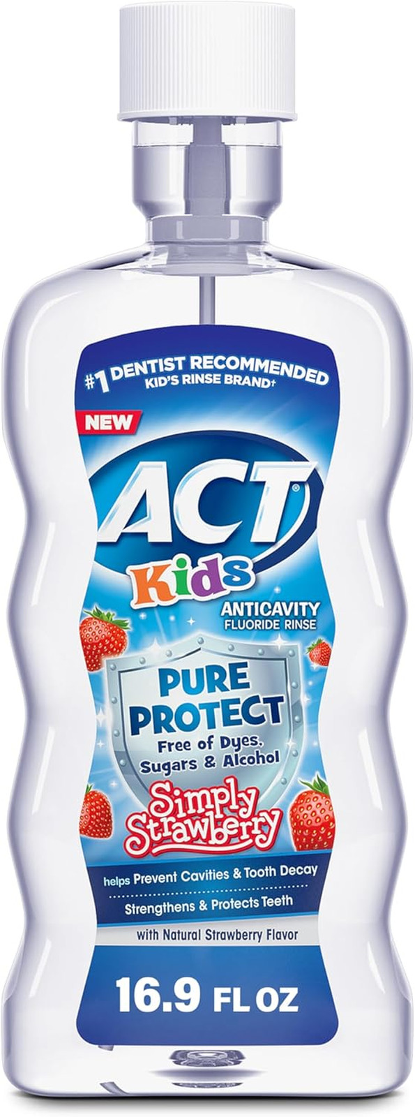 ACT Kids Pure Protect Anticavity Fluoride Rinse, Natural Strawberry Flavor witho