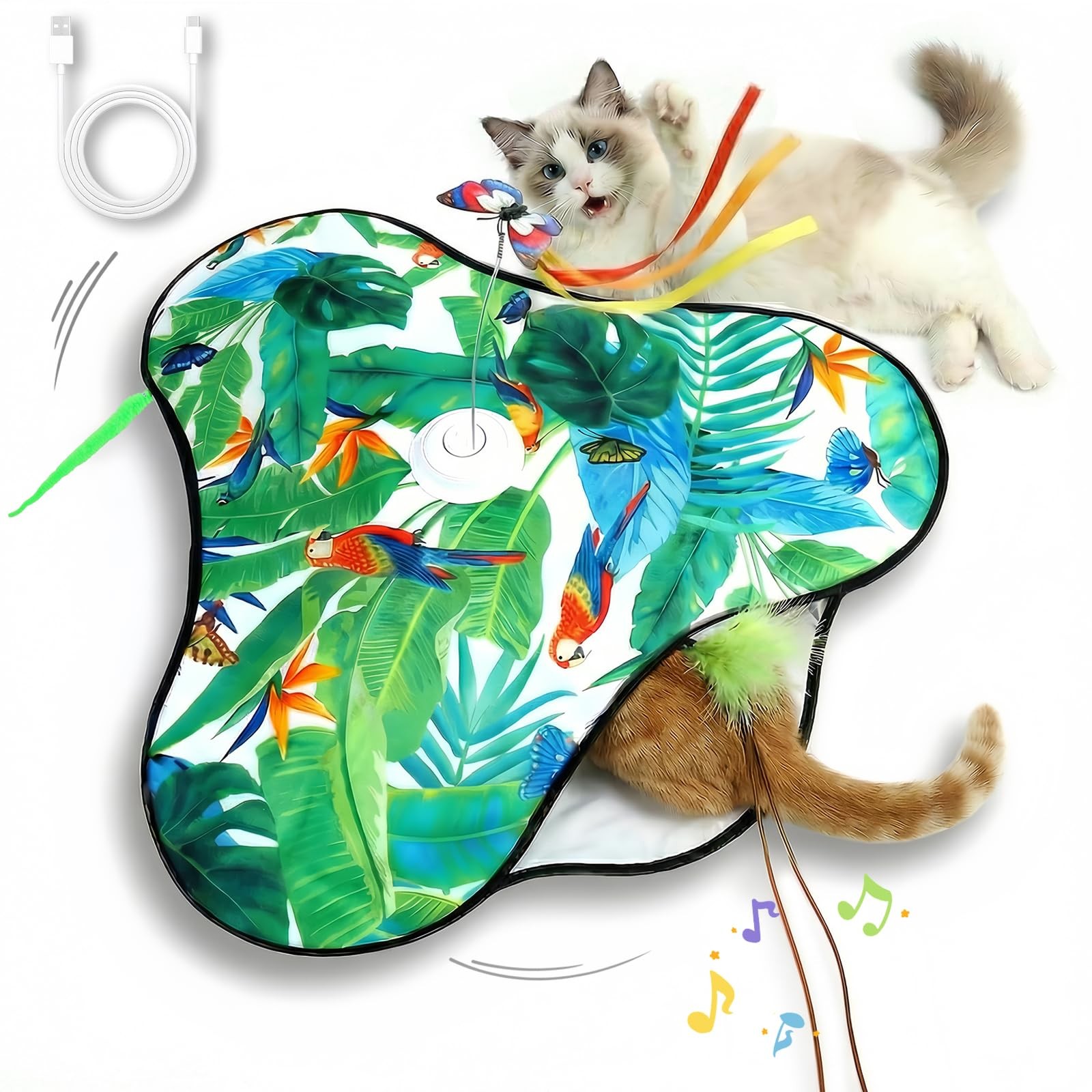 Interactive Cat Toys Rechargeable,Moving Concealed Feathers,Real Mouse Squeak...