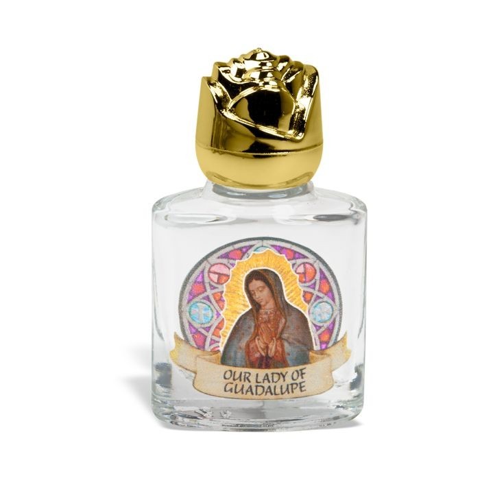 8 ml. 2" Glass Our Lady of Guadalupe Holy Water Bottle 1972-216