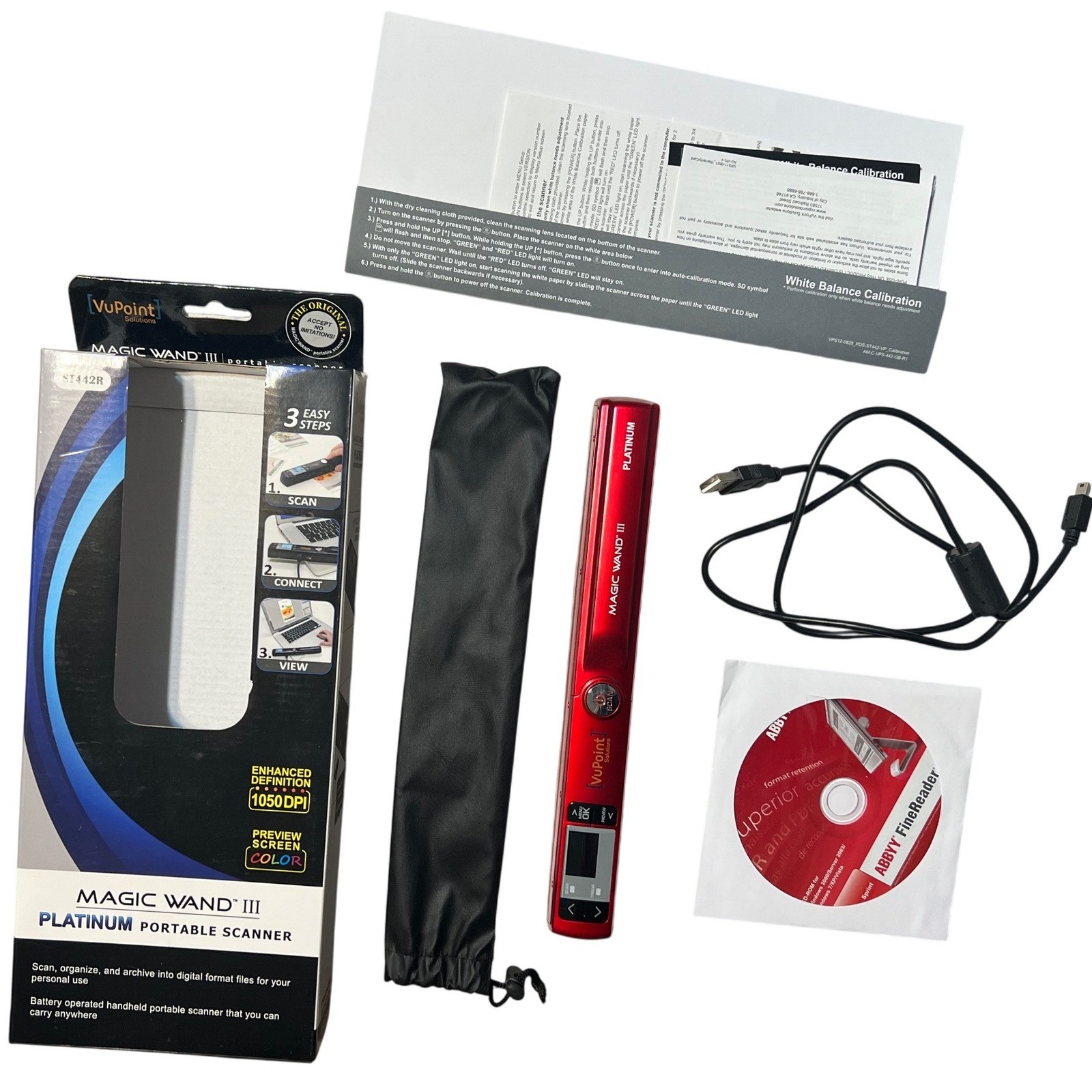 VuPoint Magic Wand III Platinum Red Portable Scanner 1050 DPI Color USB Software