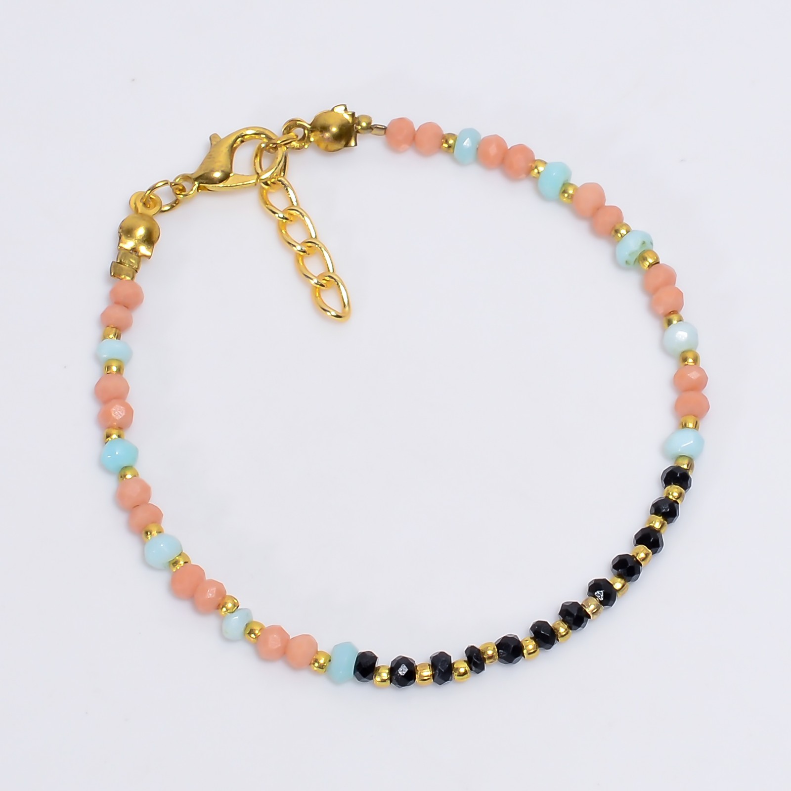 Black Spinel Larimar Gemstone Bracelet Round Healing Jewelry E889