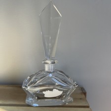Vintage Czech Art Deco Style Geometric Heavy Crystal Perfume Bottle 8" tall