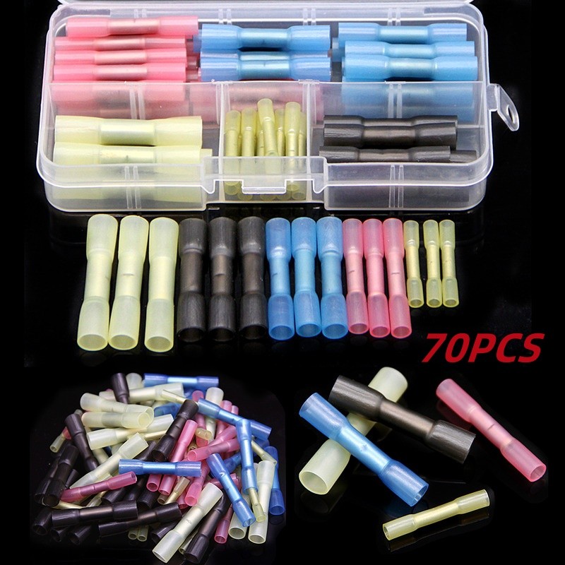 70PCS Heat Shrink Butt Wire Cable Connectors Crimp Terminals Kit 22-10 AWG US