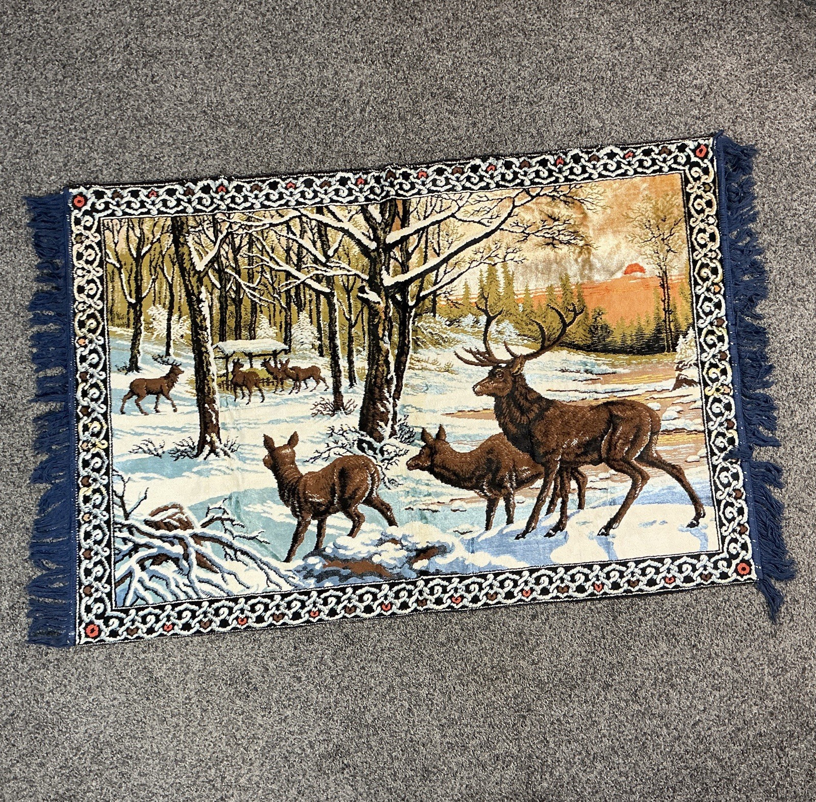 Vintage Wool Deer Wall Tapestry  Size In Photos Cabin Hunting Outdoors MCM