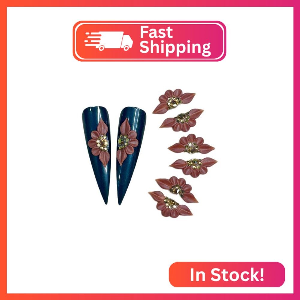 Set 8Pcs 3D Flowers Nails Charms With Rhinestone Gems Handmade by Acrylic Powder