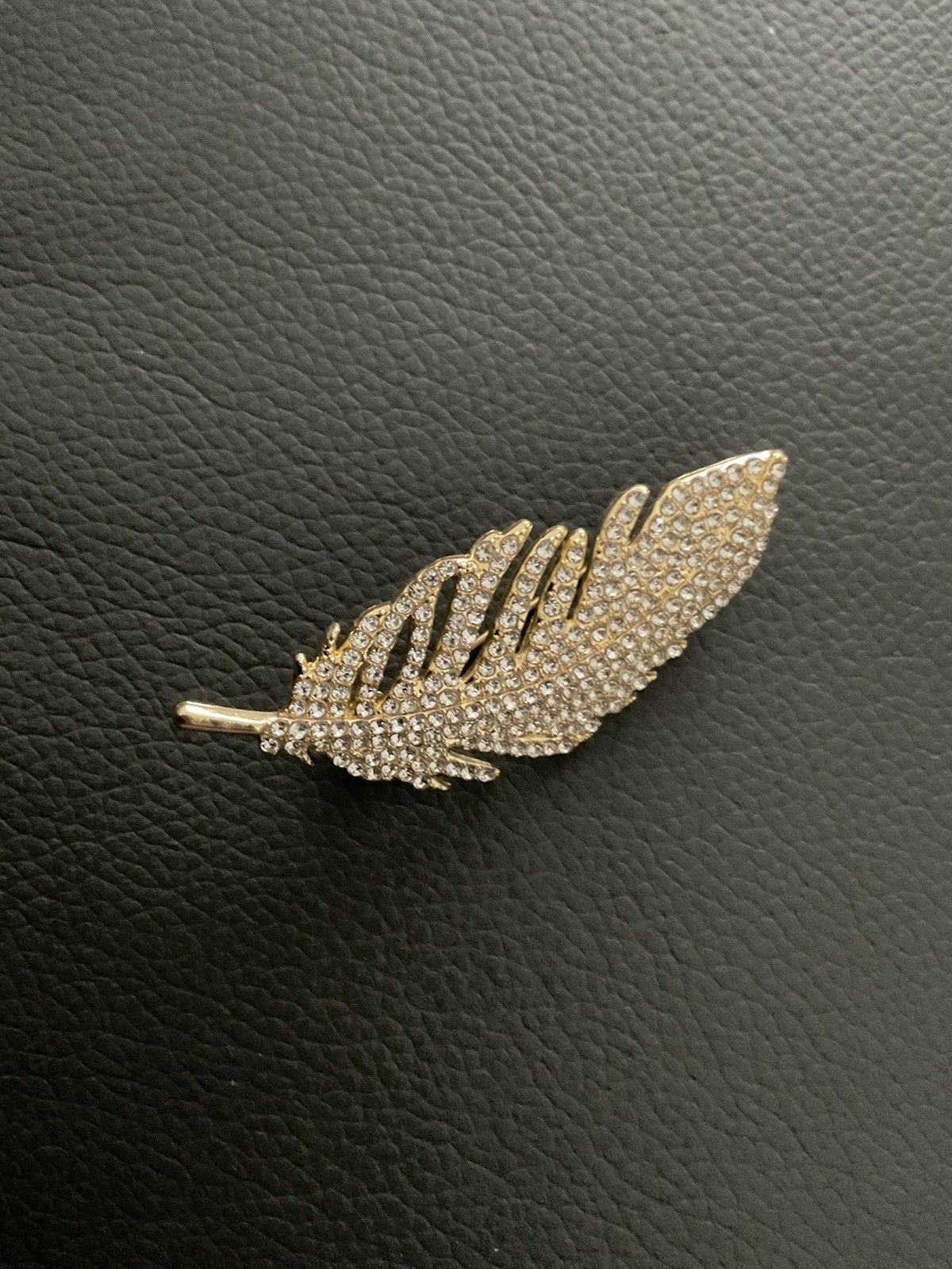 Gold Coloured Diamanté Effect Leaf Brooch