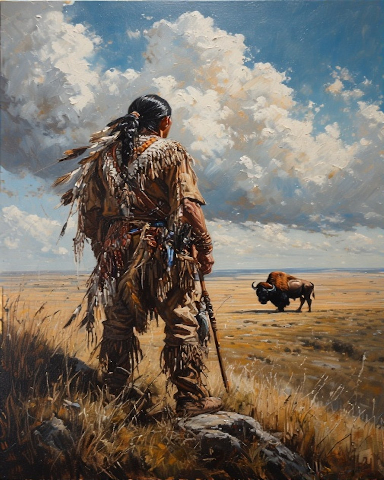 vintage illustration native american buffalo bison high plains Art Poster 8x10"b