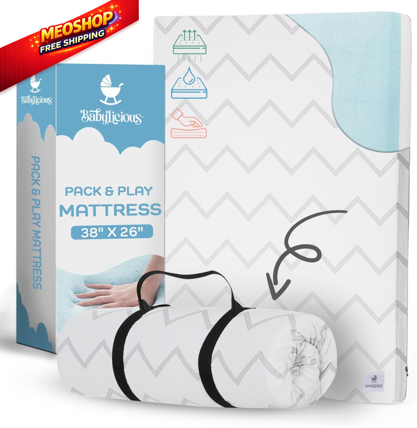 Babylicious Waterproof Pack and Play Mattress Pad - 38" x x 26", Chevron 