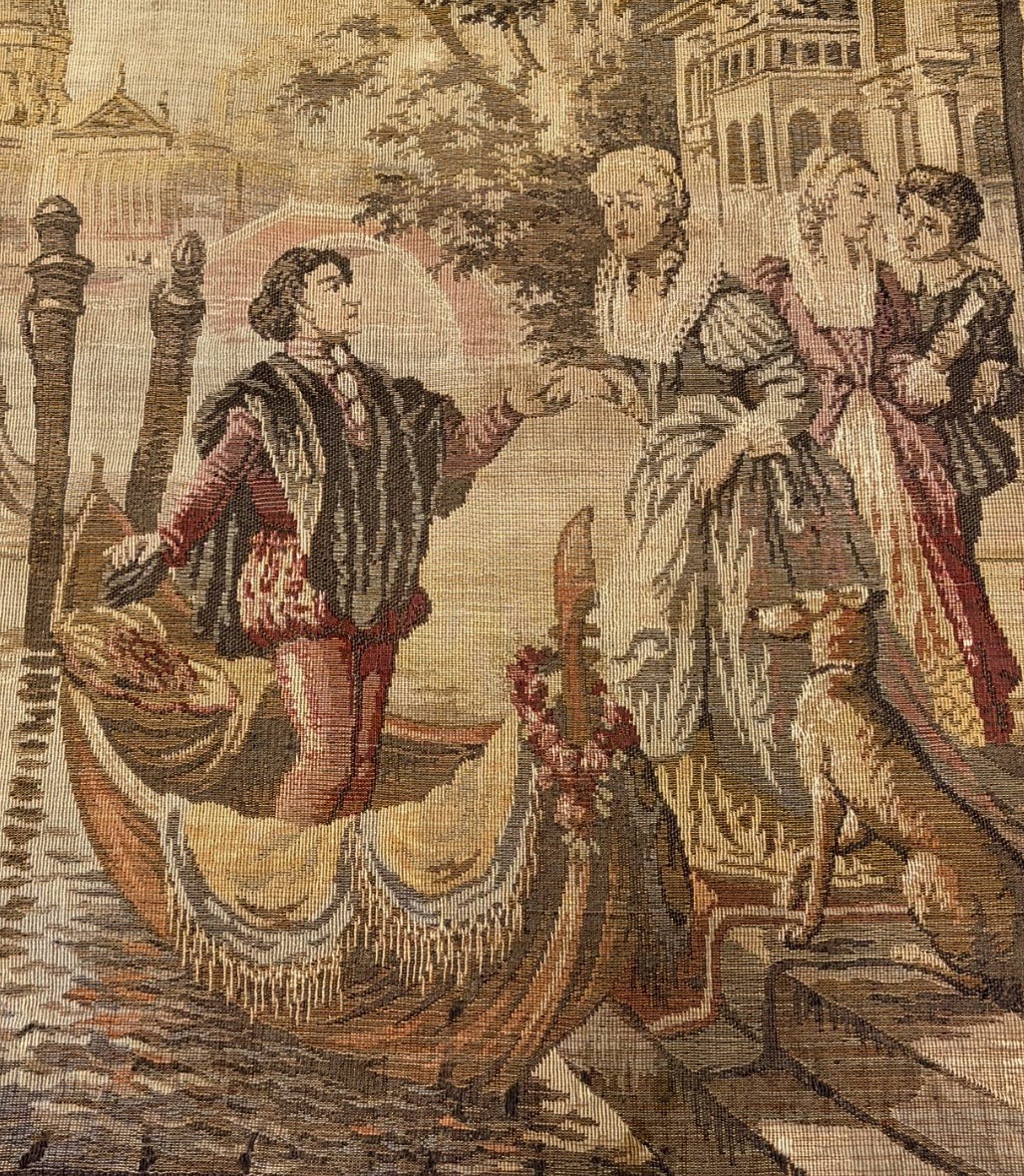Vintage Belgian Woven Tapestry Panel Venice Gondola Romantic 18th century 