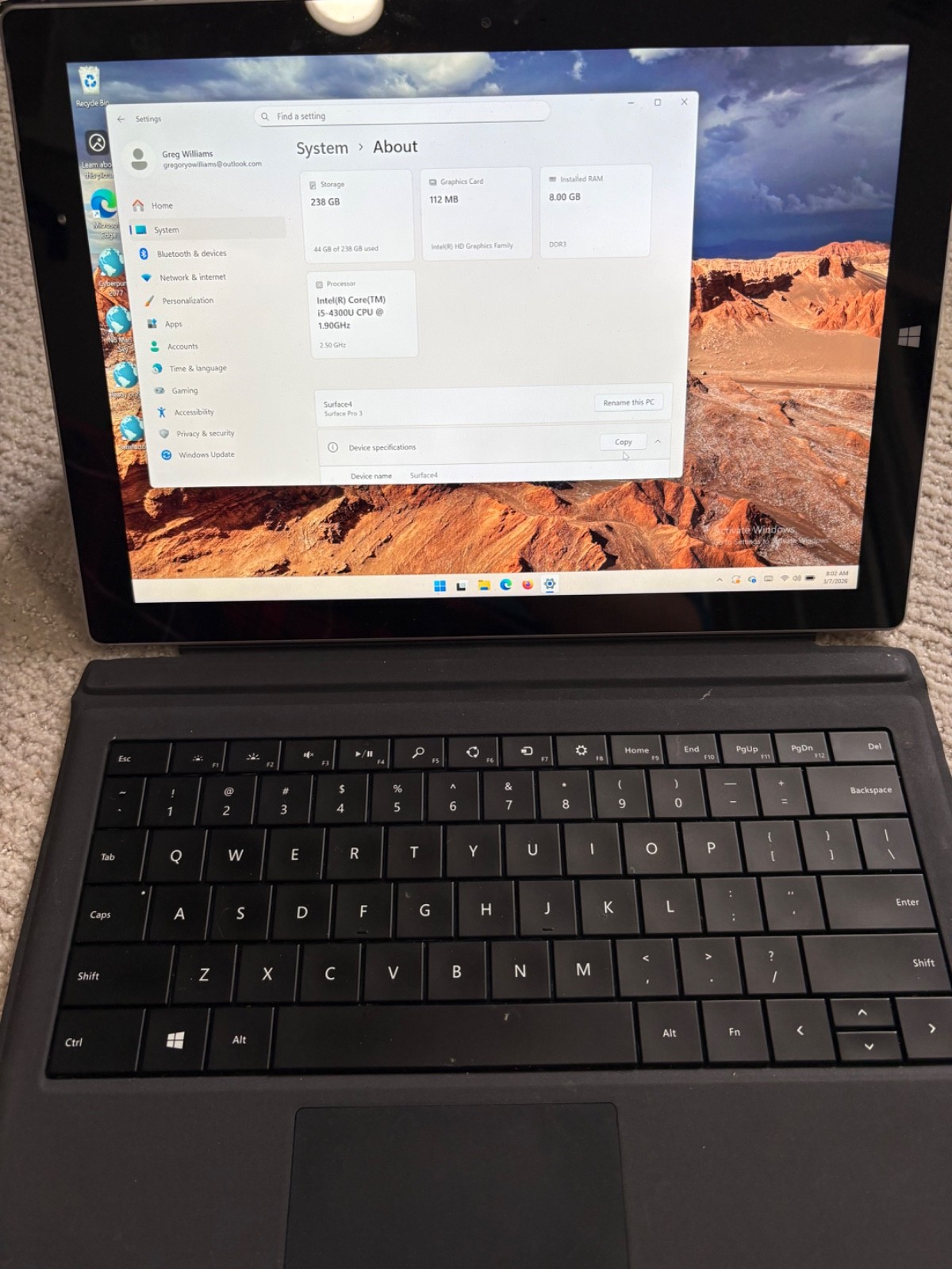 Microsoft Surface Pro 3 i5-4300U 1.9GHz 8GB RAM 256GB SSD