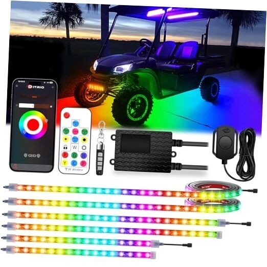 6PCS 12V-72V Golf Cart Lights, RGB Led Underglow 6PCS-4 underglow+2 canopy