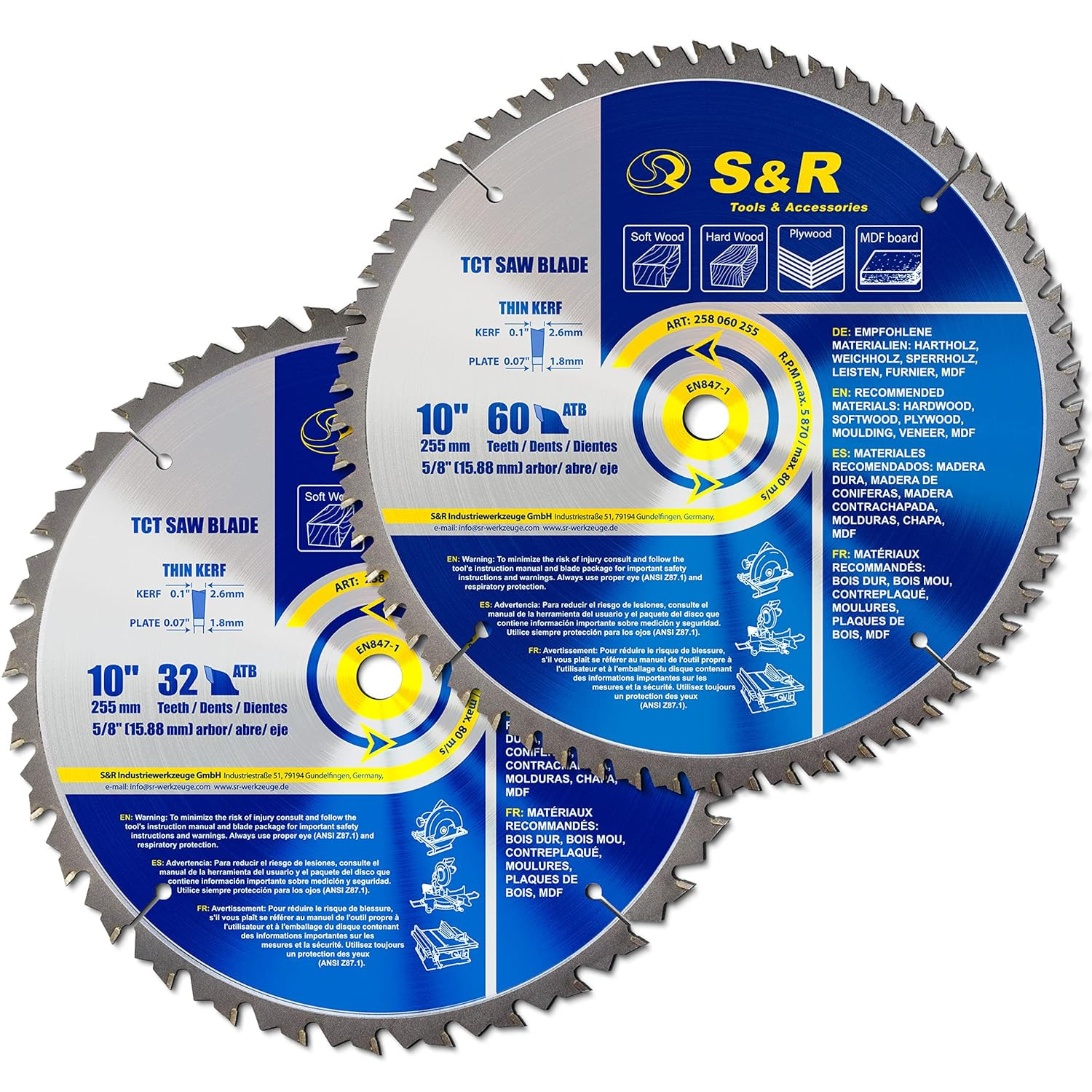 10-Inch Miter & Table Saw Blade Set – 60-Tooth Crosscut & 32-Tooth Multi-Purpose