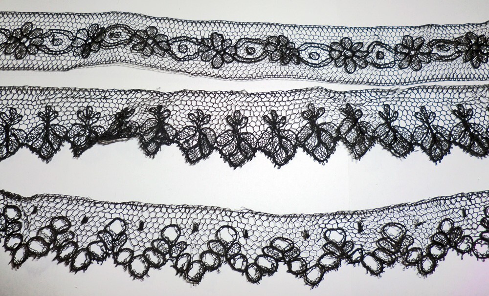Black Mourning Trim Edging Vintage Antique Victorian Chantilly Lace BB87-8*