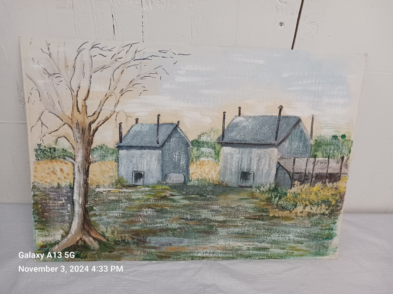 Original Oil painting farmhouse landscape  on board 21" X 15"