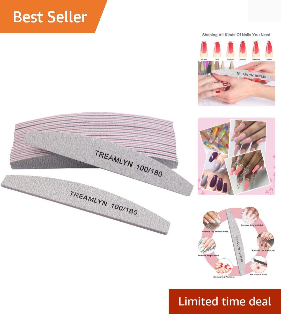 10 Pcs Heavy-Duty Nail Files - Double-Sided 100/180 Grit for Manicure & DIY