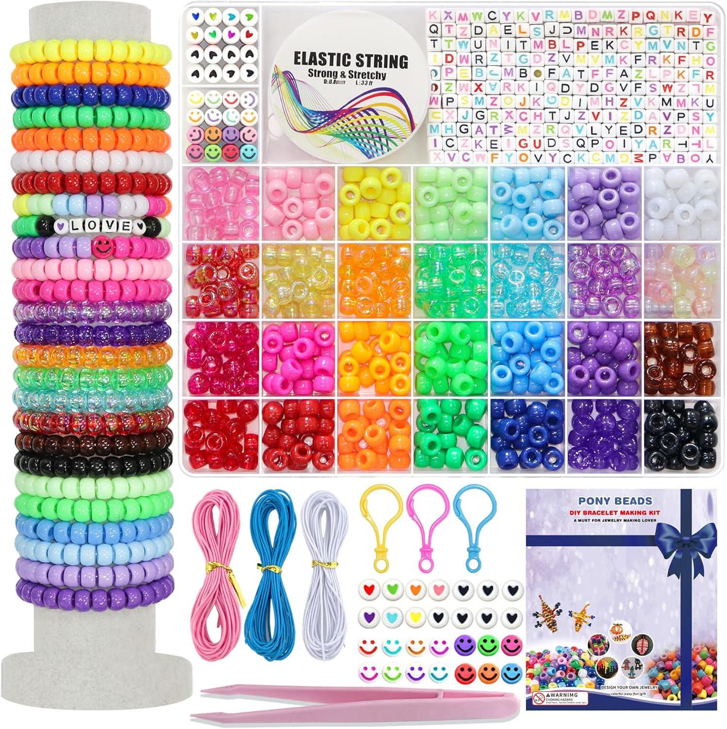 Pony Bulk Kandi Beads for Necklace Jewelry, Bracelets Making Jewelry Kit 1200pcs