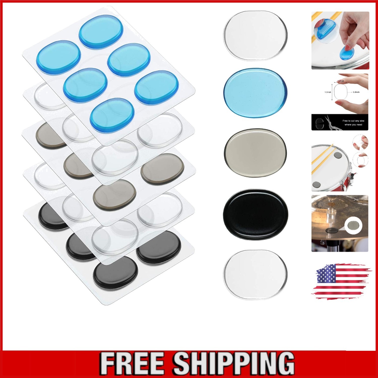 Soft Silicone Drum Gel Pads - 30 Pack for Ideal Sound Dampening in 4 Colors