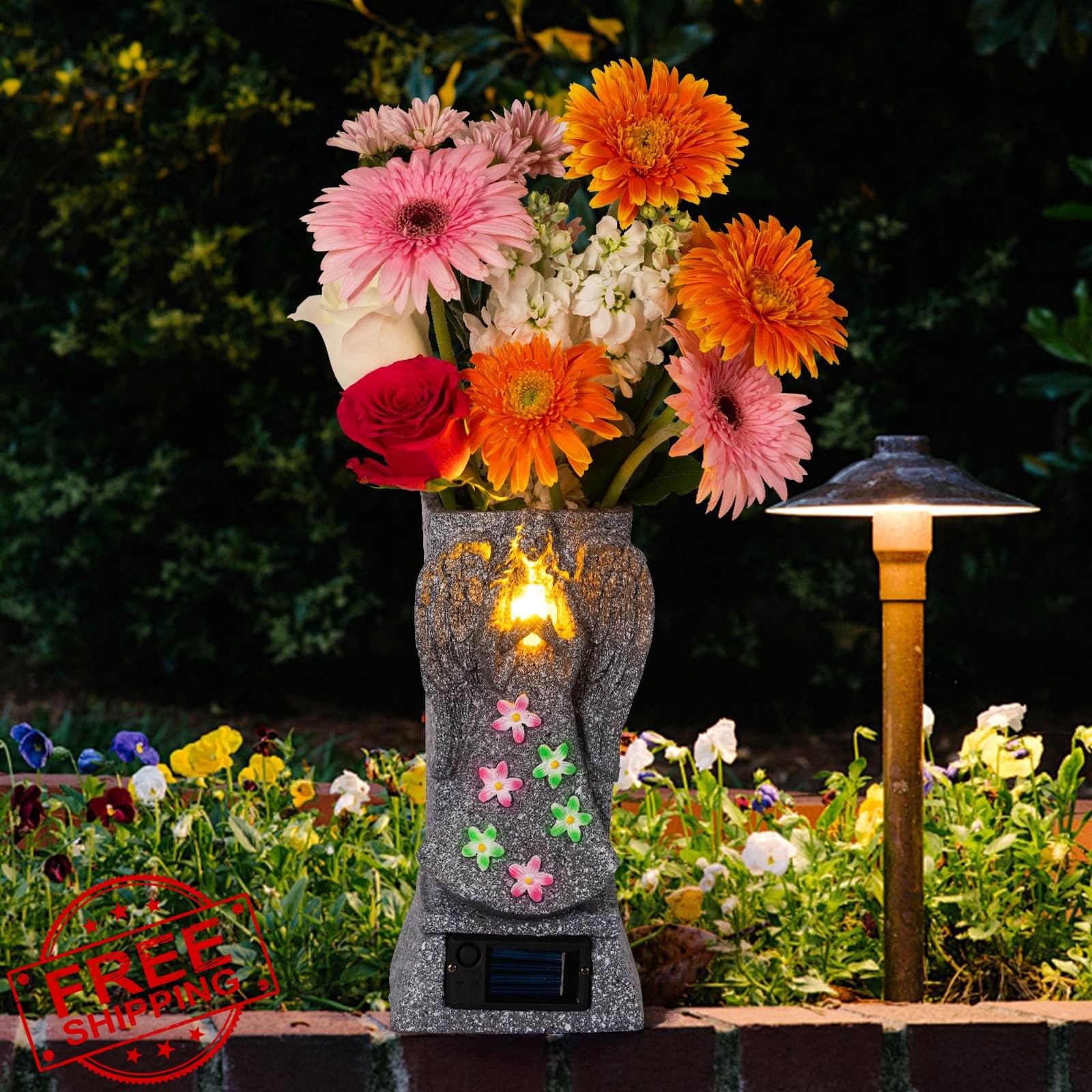 Solar Cemetery Grave Vase LED Headstone Vase Spike Memorial Gift Flower