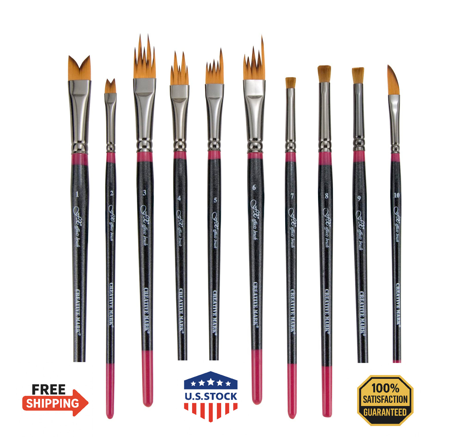 Creative Mark FX Effects Taklon Paint Brush Set, 10-pc - Watercolor, Acrylic, Oi