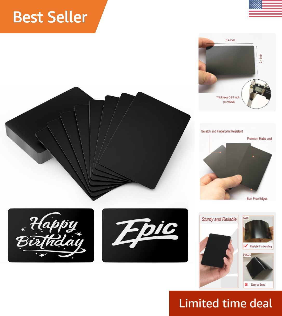 Versatile 50 Pcs Black Metal Business Card Blanks - Perfect for Personalization