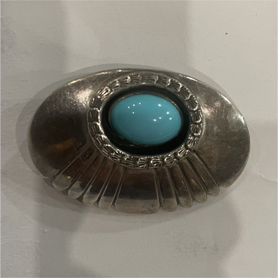 Sterling Native American Turquoise Oval Brooch 925 Silver Bezel Setting