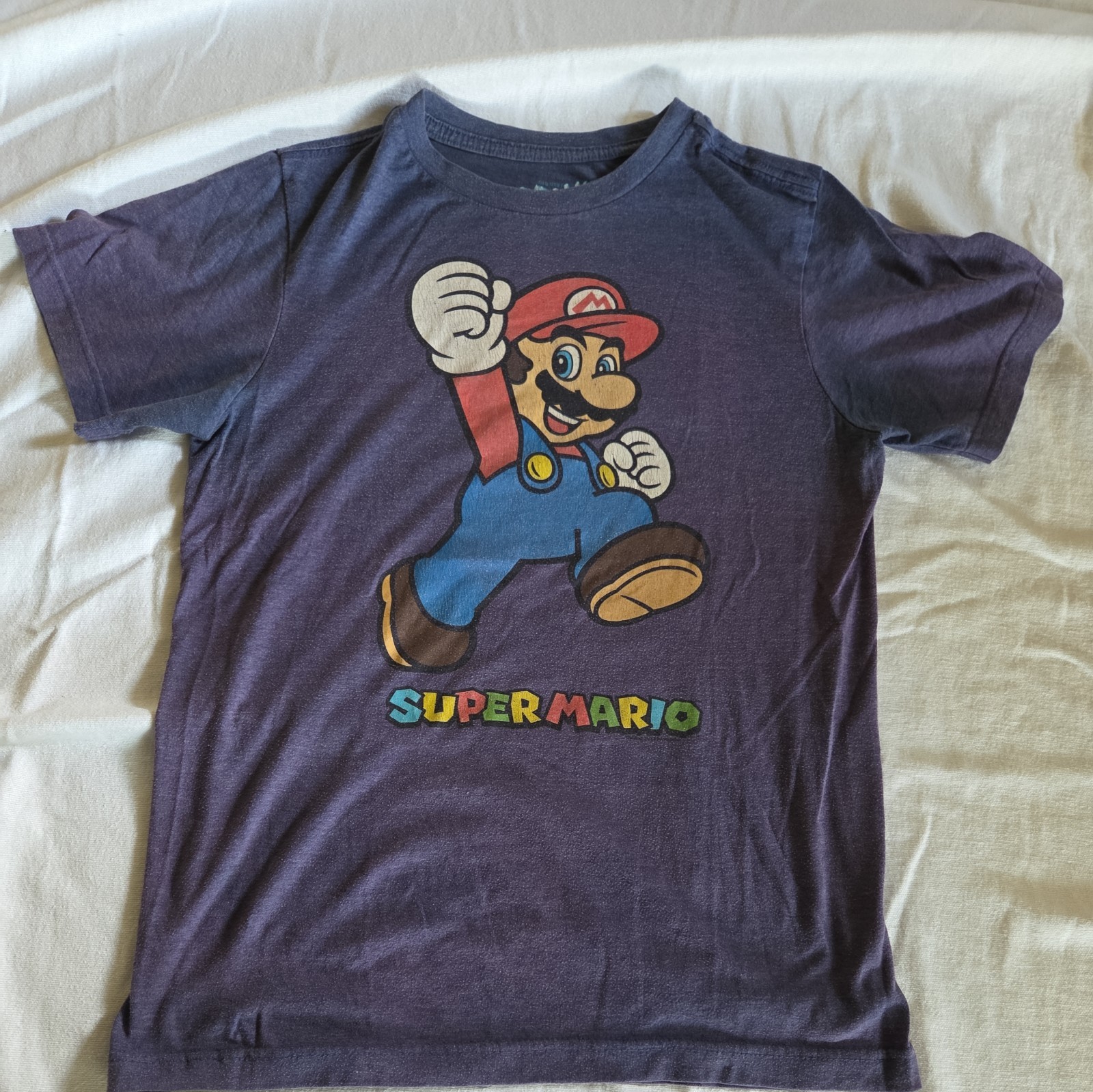 SUPER MARIO TSHIRT YOUTH MEDIUM BLUE SHORT SLEEVE CREW NECK