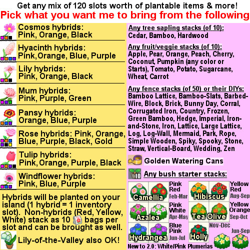 Any flowers & other plantable items-- 120 slots! Animal Crossing:New Horizons