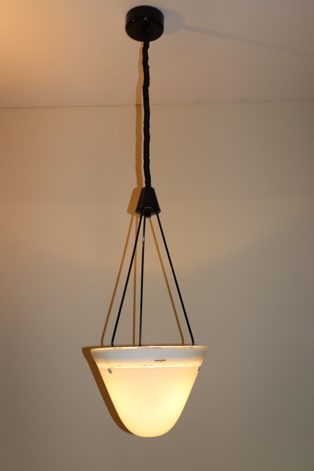 Murano Pendant Light in Hand Blown Milky White Glass with white-crystal border.