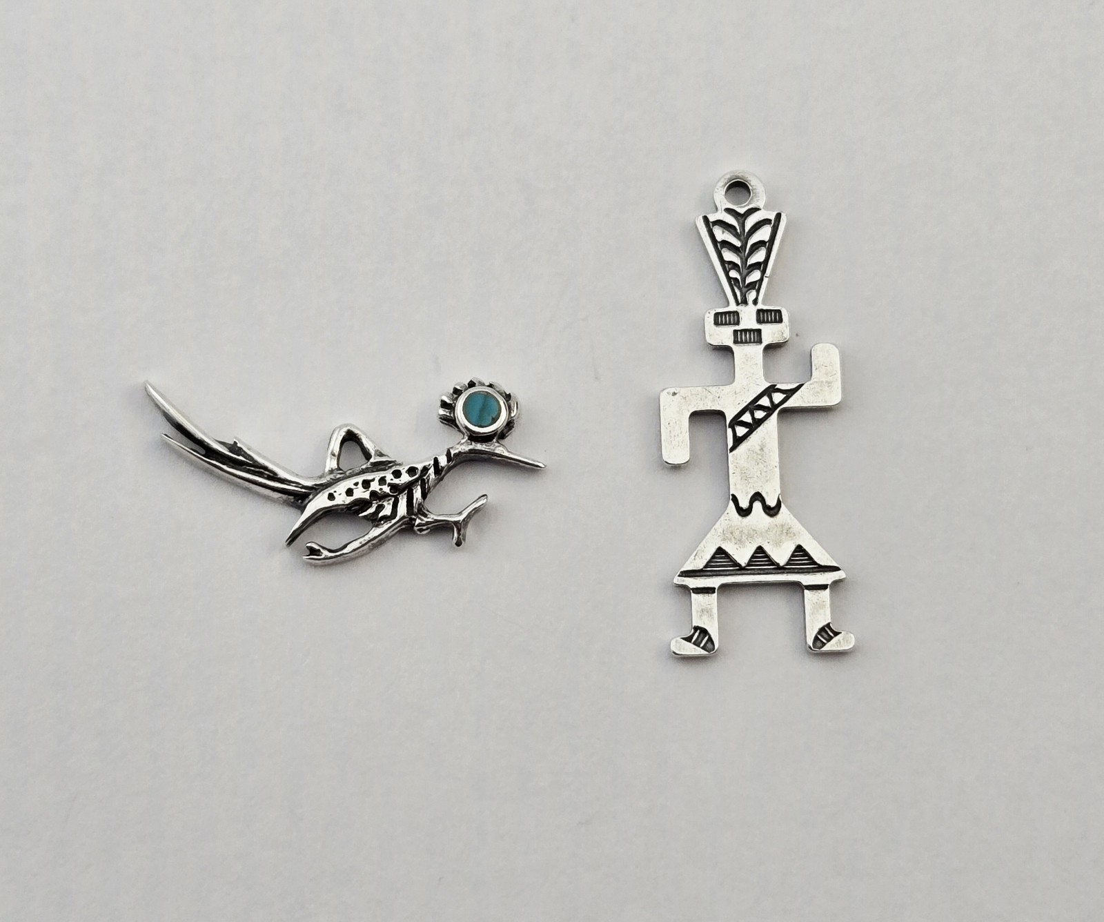 VTG Sterling Silver Native Southwestern Charm Lot Roadrunner Turquoise Kachina