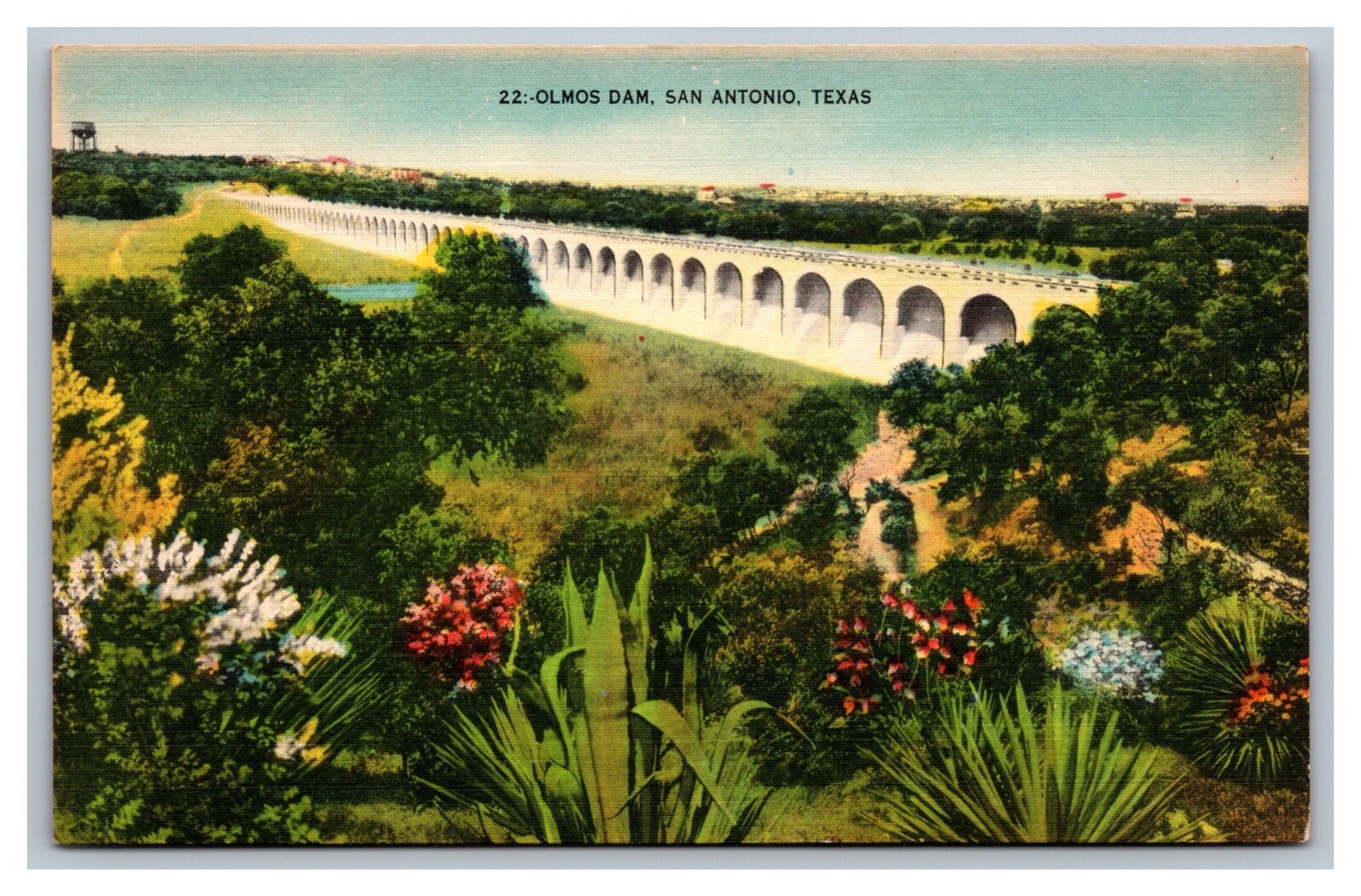 San Antonio, TX Texas, Olmos Dam  Unposted Linen Postcard 1930-45