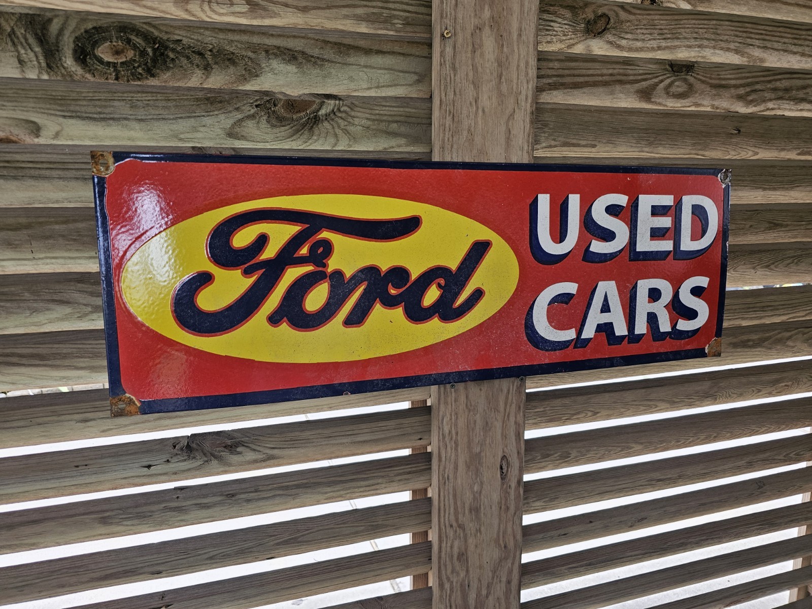 GIANT VINTAGE FORD USED CARS PORCELAIN SIGN  36" X 12" NICE COLORS