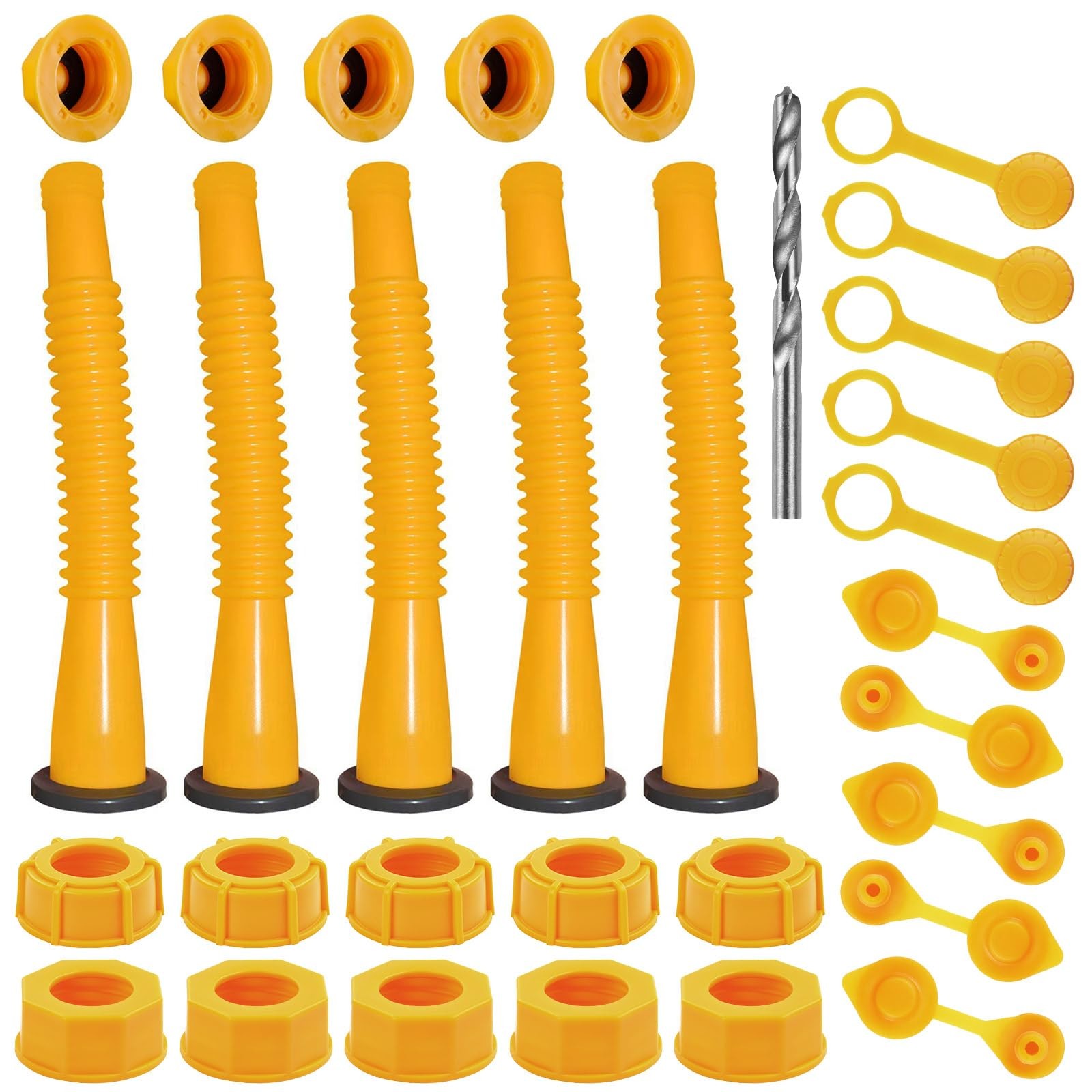 Gas Can Spout Replacement Kit 5 Pack Yellow Led Nozzle gaskets ready