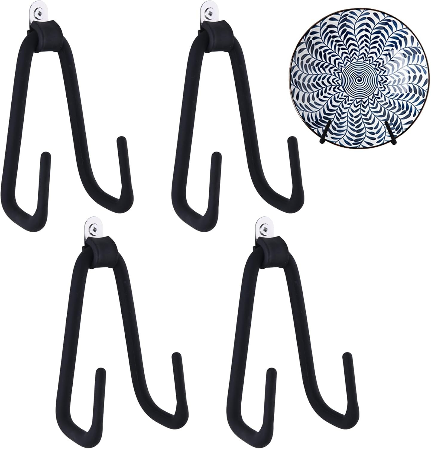 4 Pack Wall Plate Hangers 6-12" Adjustable Display Holder Silicone Coating Black