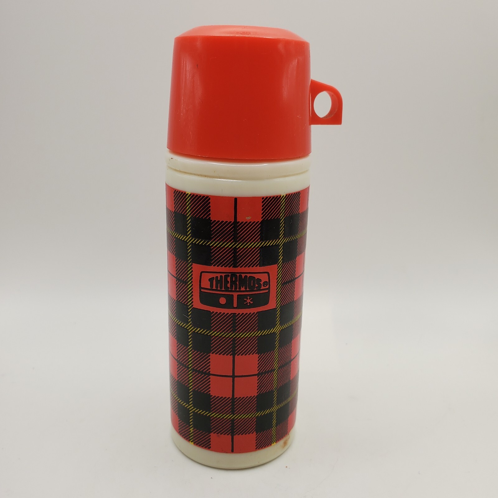 Vintage Avon Thermos Bottle Red Black Plaid Wild Country After Shave Empty VGC