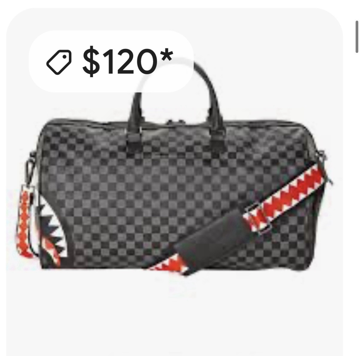 Sprayground Checked Duffle Bag Black Gray Red Adjustable Straps Carry On