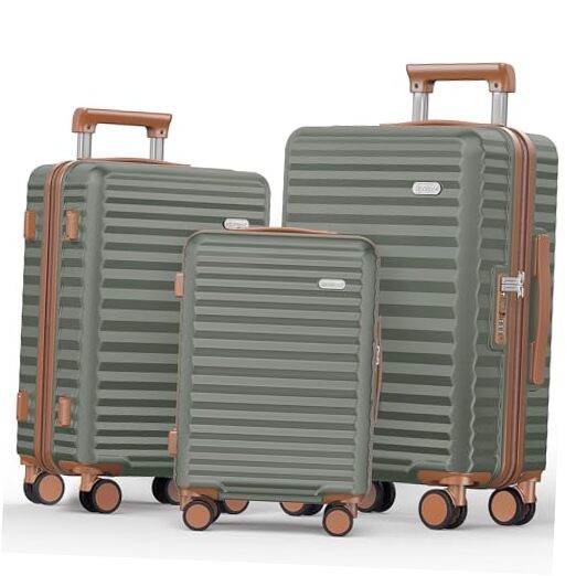  Luggage Sets 3 Piece Hardside Expandable Suitcase with 20 in/24 in/28 in Green