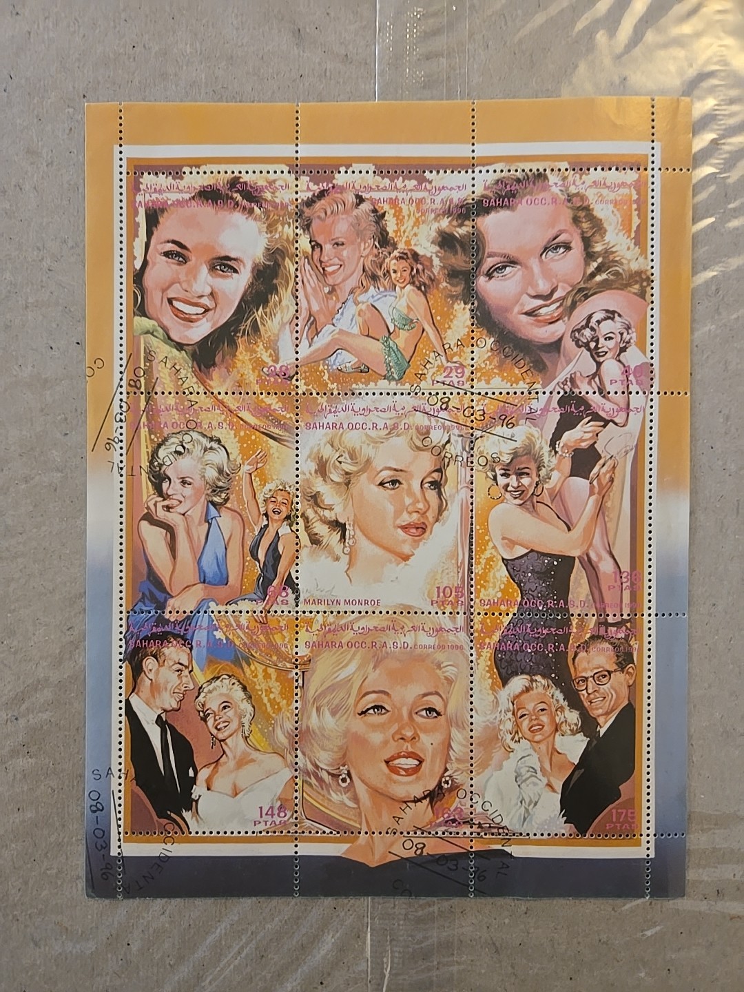 MARILYN MONROE 1996 Spanish Sahara OCC Souvenir Sheet 9 Stamps MNH Plate Block