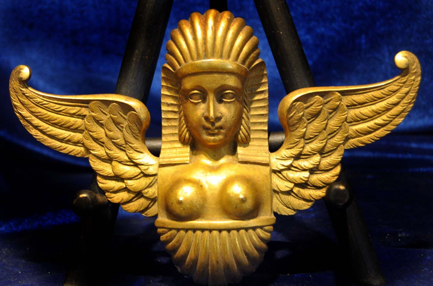 EGYPTIAN SPHINX BRONZE FRENCH GOLD ORMOLU WINGED NEOCLASSICAL NUDE PHARAOH BUST