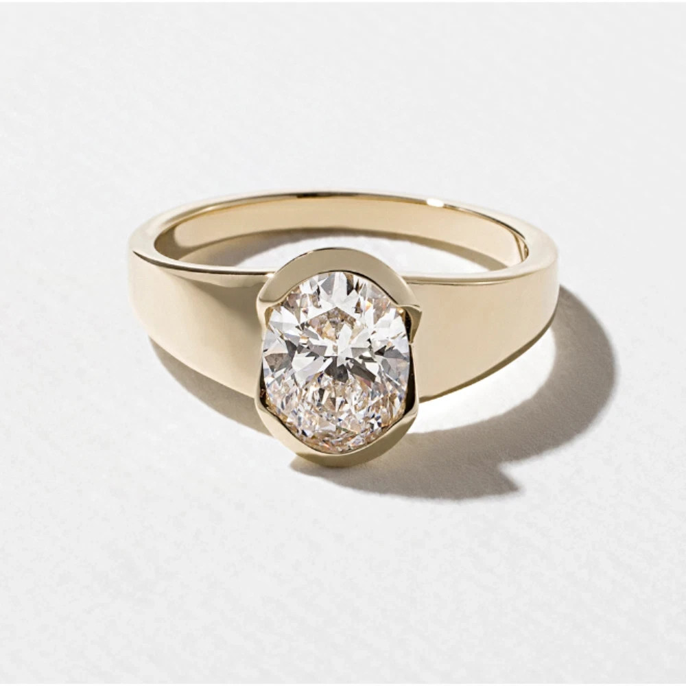 1.50 CT Oval Cut Lab Grown Diamond Halo Engagement Ring 10k Yellow Gold Women's