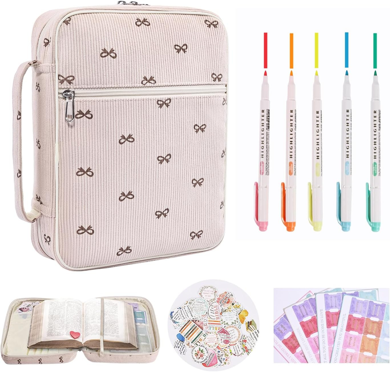 Corduroy Bible Cover Case with Study Supplies for Women - Christian Gift (M)