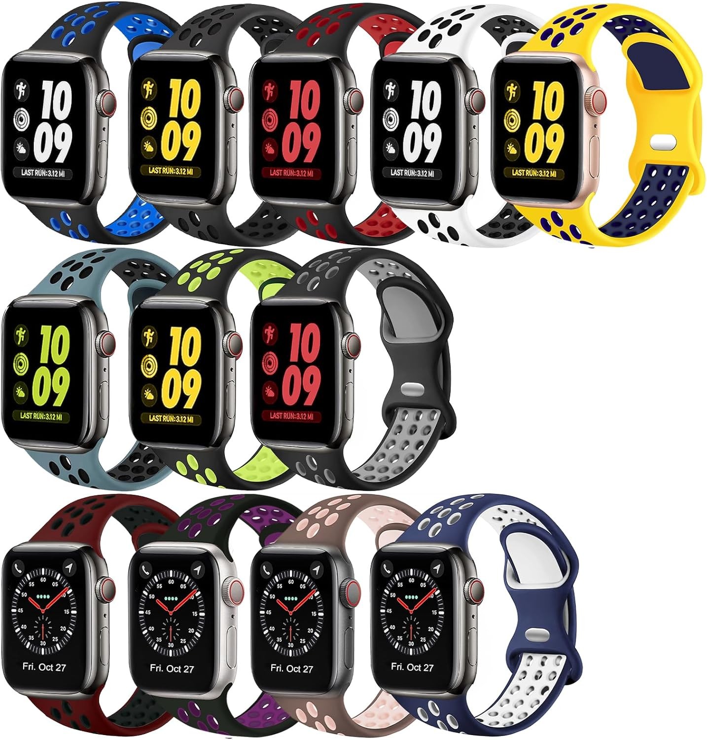 12 Pack Soft Silicone Strap Compatible with Apple Watch 40mm Series 11/10