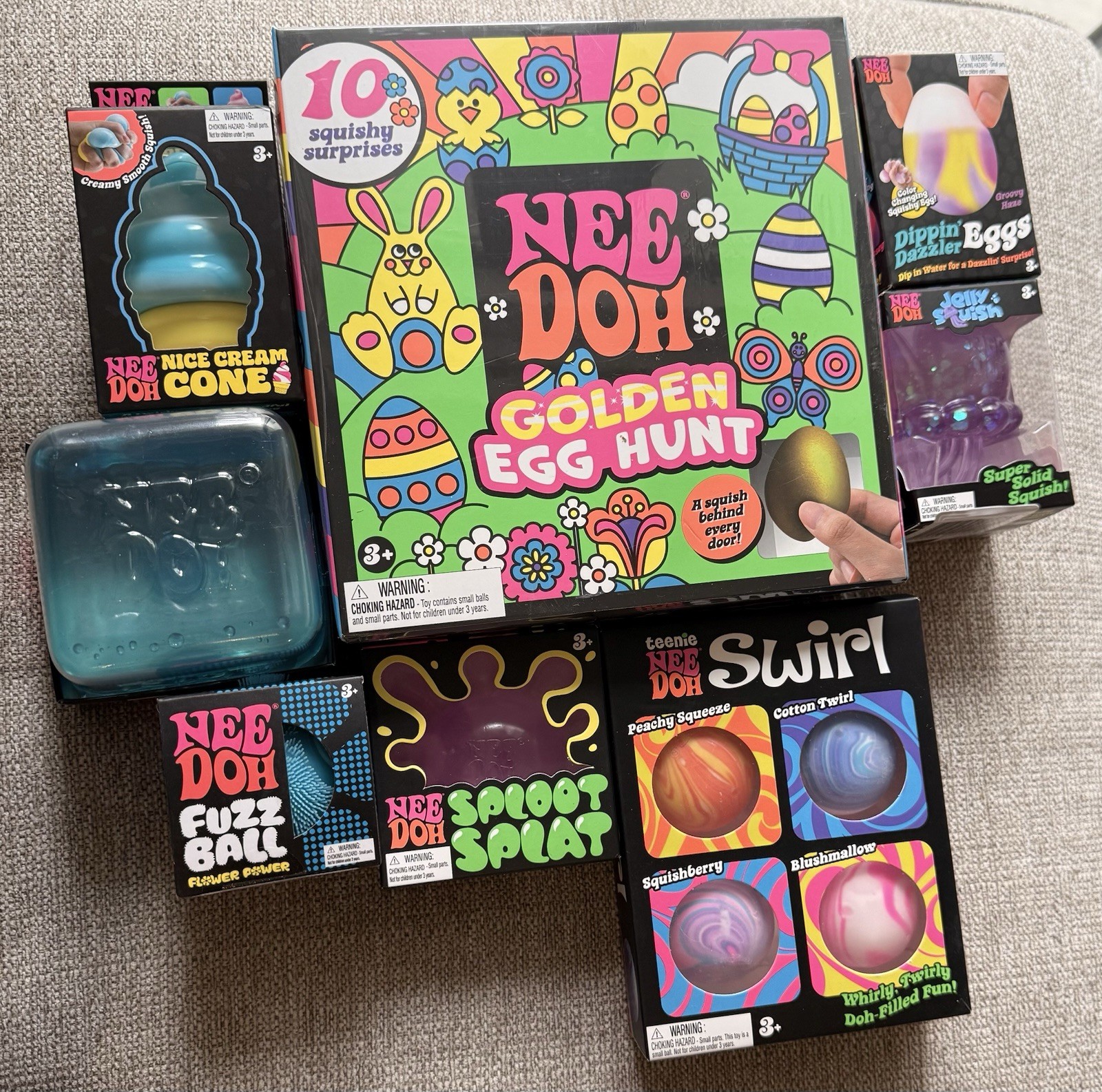 Nee Doh Tactile Squeeze Toys Golden Egg Hunt Nice Cream Cone Fuzz Ball Swirl