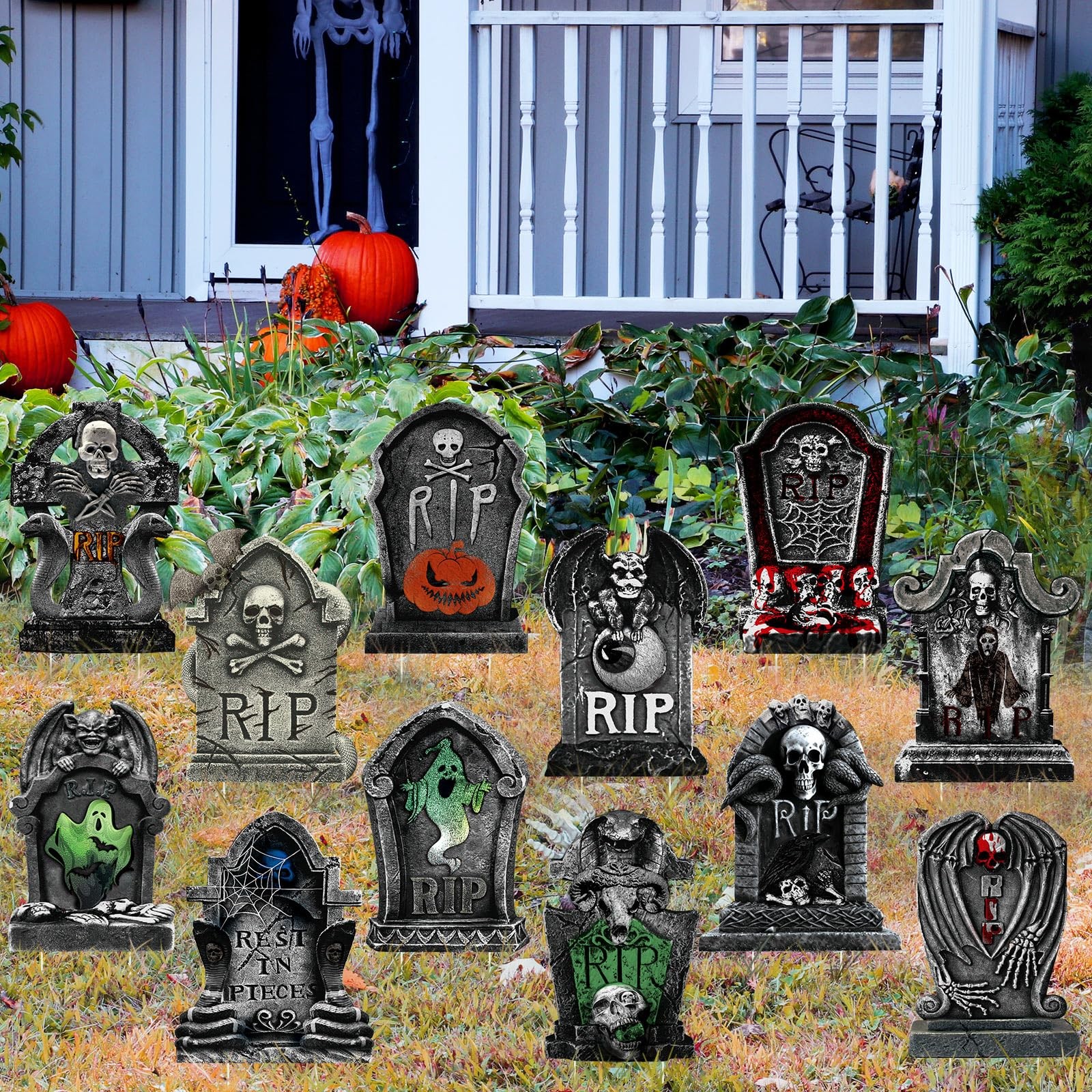 12 Pack 15" Halloween Graveyard Tombstone Yard Sign Halloween Decorations Out...